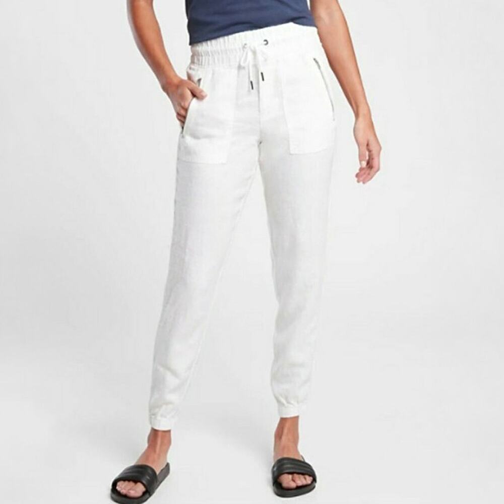 Athleta Cabo Linen Jogger Pants in White Size 2